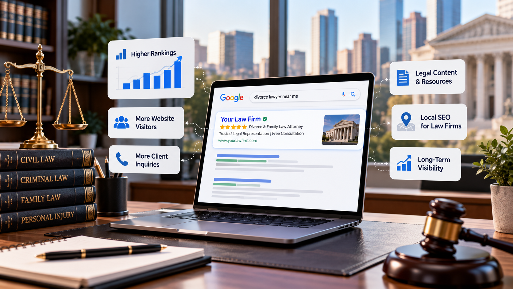 SEO for law firms helping lawyers improve online visibility and client inquiries